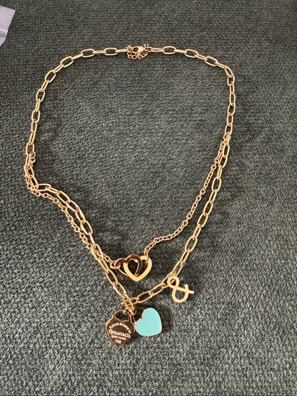 Gold-Tone Layered Chain Necklace with Turquoise Heart